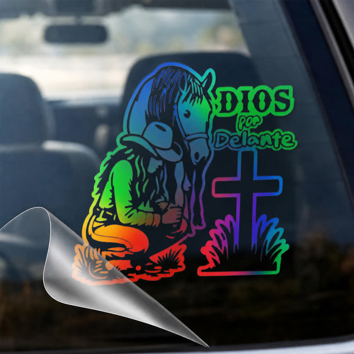 Christianartworkshop Adesivo per auto con scritta "Dio davanti, cowgirl e croce" in spagnolo. - Multicolore - Set da 10 - image 0