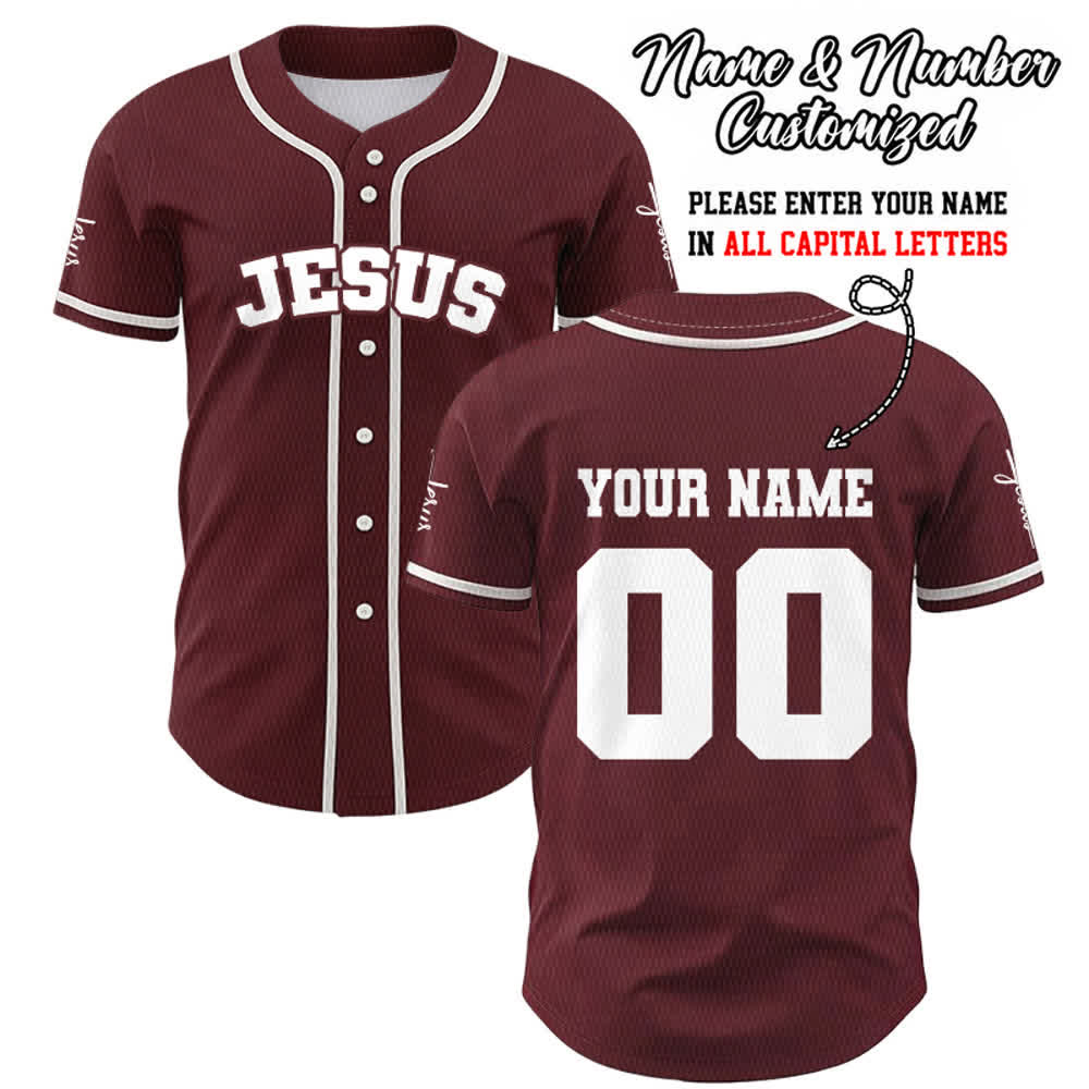 Christianartworkshop Maglia da baseball unisex personalizzata con Gesù Classico Abbigliamento Sportivo Personalizzato - Vino - 5XL - Nome & Numero personalizzati - image 24