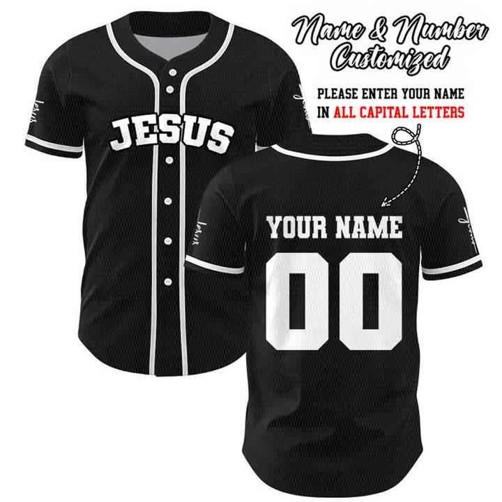 Christianartworkshop Maglia da baseball unisex personalizzata con Gesù Classico Abbigliamento Sportivo Personalizzato - Nero - 5XL - Nome & Numero personalizzati - image 0