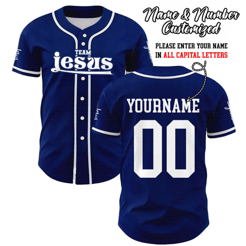 Christianartworkshop Maglia da baseball unisex personalizzata con nome e numero personalizzati per la squadra di Gesù in grassetto - Blu navy - 5XL - Nome & Numero personalizzati - image 0