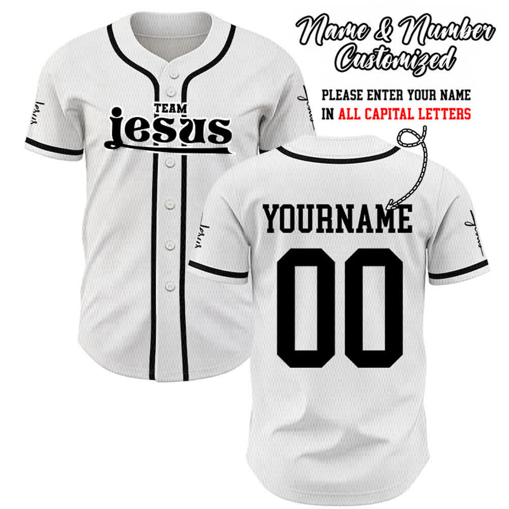 Christianartworkshop Maglia da baseball unisex personalizzata con nome e numero personalizzati per la squadra di Gesù in grassetto - Bianco - 5XL - Nome & Numero personalizzati - image 7