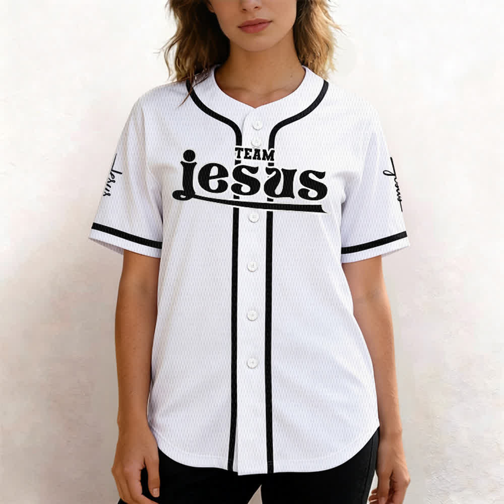 Christianartworkshop Maglia da baseball unisex personalizzata con nome e numero personalizzati per la squadra di Gesù in grassetto - image 11