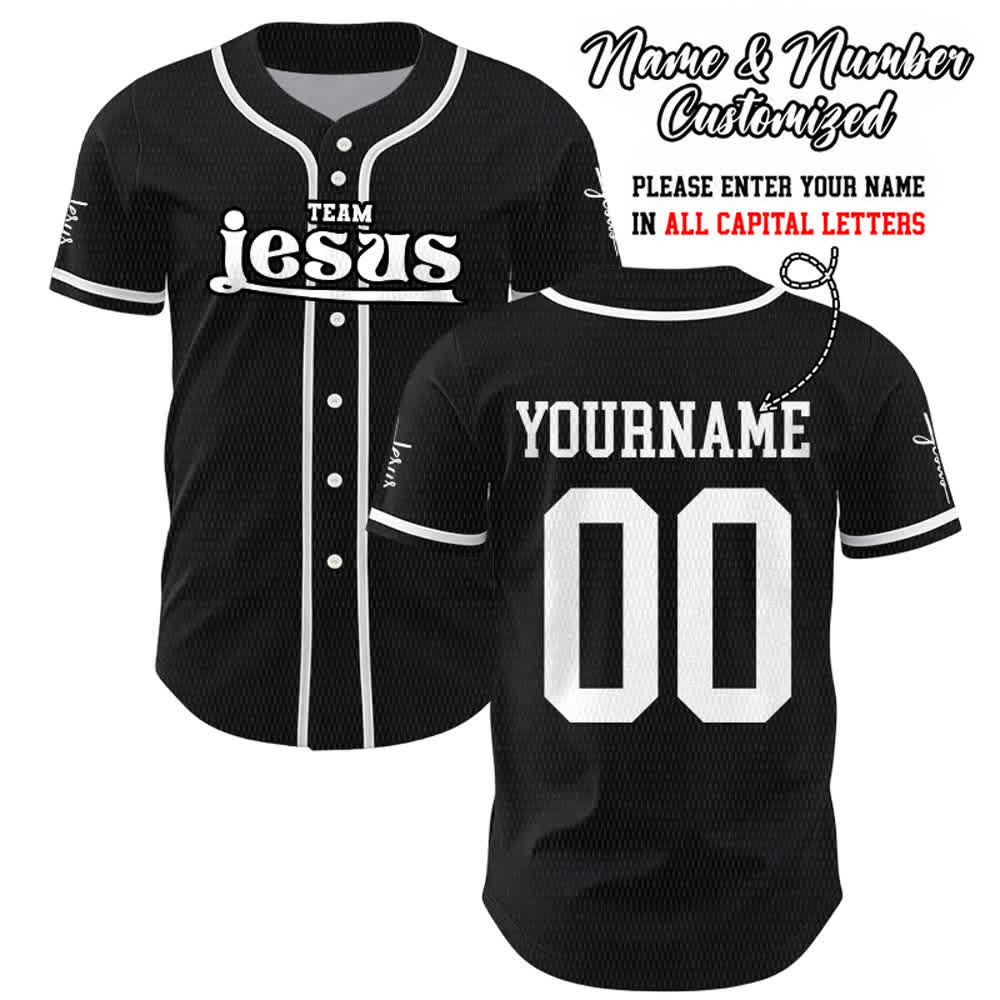 Christianartworkshop Maglia da baseball unisex personalizzata con nome e numero personalizzati per la squadra di Gesù in grassetto - Nero - 5XL - Nome & Numero personalizzati - image 15