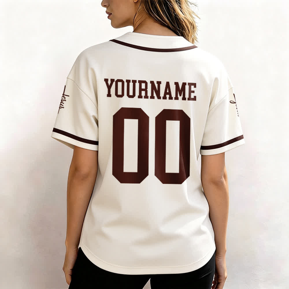 Christianartworkshop Maglia da baseball unisex personalizzata con nome e numero personalizzati per la squadra di Gesù in grassetto - image 55