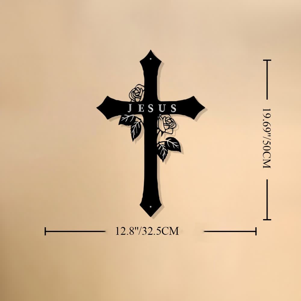 Christianartworkshop Croce sacra con tralci di rose e scritta JESUS ​​in metallo, decorazione da parete: simbolo dell'amore divino eterno. - 12,79"*19,68"*0,06''/ 32,5*50*0,15cm - image 8