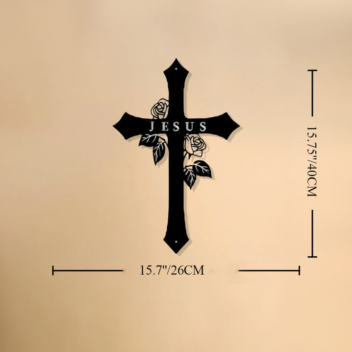 Christianartworkshop Croce sacra con tralci di rose e scritta JESUS ​​in metallo, decorazione da parete: simbolo dell'amore divino eterno. - 15,7''*10,23''*0,04''/40*26*0,1 cm - image 7