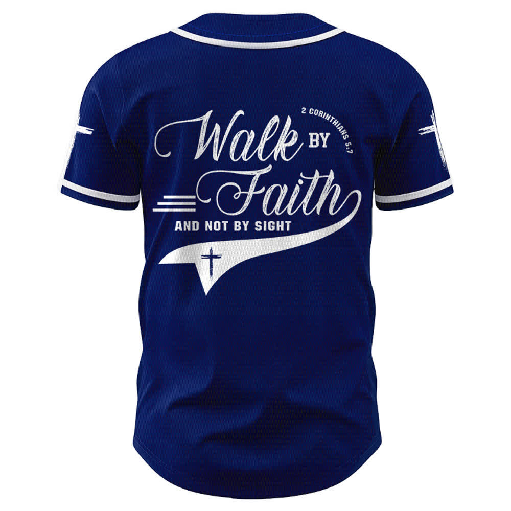 Christianartworkshop 2 Corinzi 5:7 “Camminate per fede e non per visione” Maglia da baseball con croce e messaggio - image 2