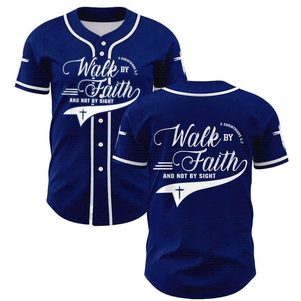 Christianartworkshop 2 Corinzi 5:7 “Camminate per fede e non per visione” Maglia da baseball con croce e messaggio - Blu navy - 5XL - image 0