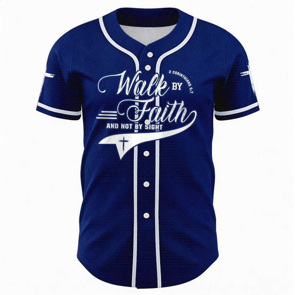 Christianartworkshop 2 Corinzi 5:7 “Camminate per fede e non per visione” Maglia da baseball con croce e messaggio - image 1