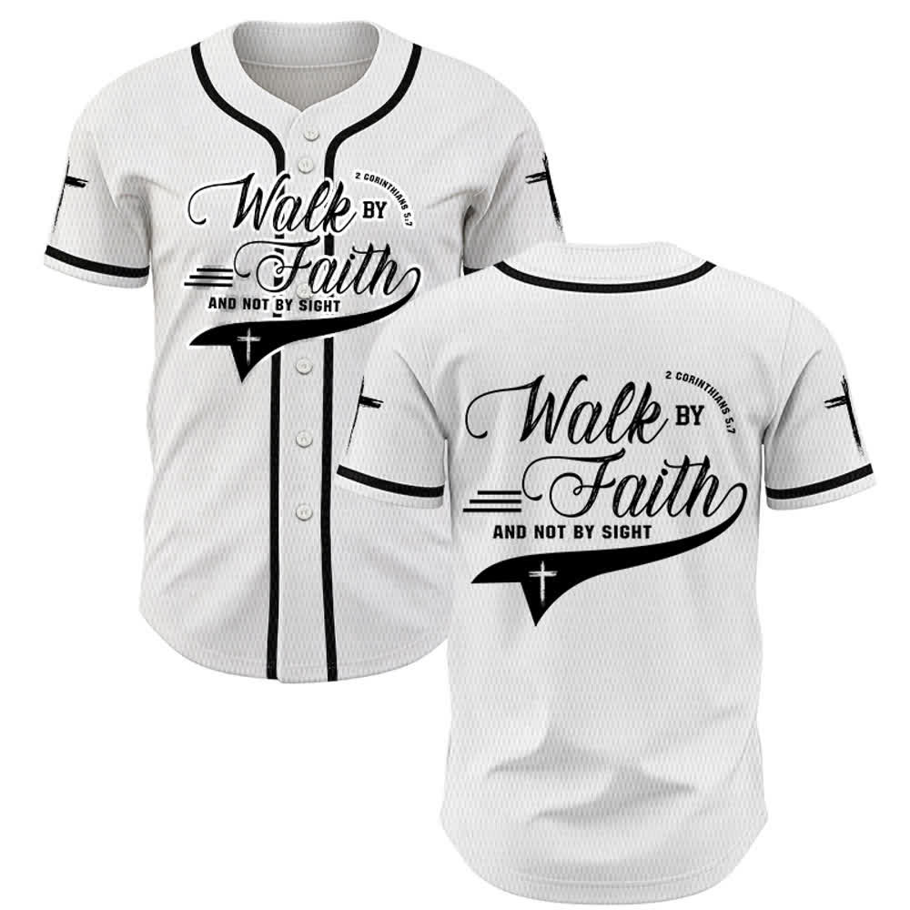 Christianartworkshop 2 Corinzi 5:7 “Camminate per fede e non per visione” Maglia da baseball con croce e messaggio - Bianco - 5XL - image 7