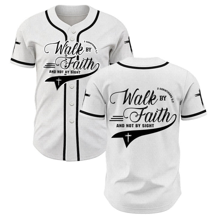 Christianartworkshop 2 Corinzi 5:7 “Camminate per fede e non per visione” Maglia da baseball con croce e messaggio - Bianco - 5XL - image 7