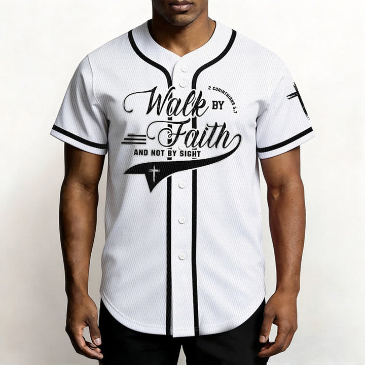 Christianartworkshop 2 Corinzi 5:7 “Camminate per fede e non per visione” Maglia da baseball con croce e messaggio - image 12