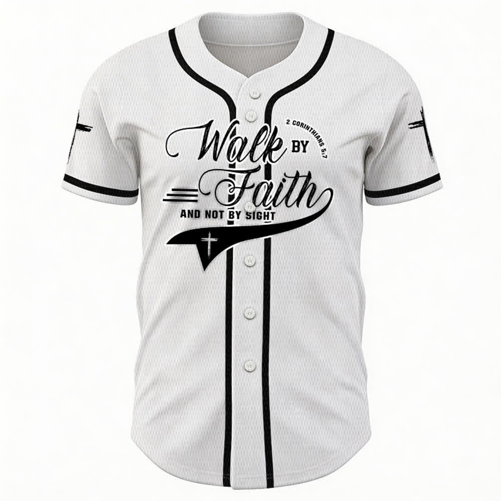 Christianartworkshop 2 Corinzi 5:7 “Camminate per fede e non per visione” Maglia da baseball con croce e messaggio - image 8