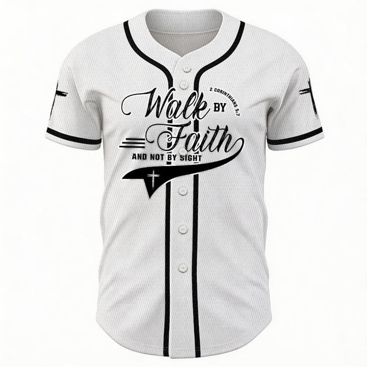 Christianartworkshop 2 Corinzi 5:7 “Camminate per fede e non per visione” Maglia da baseball con croce e messaggio - image 8