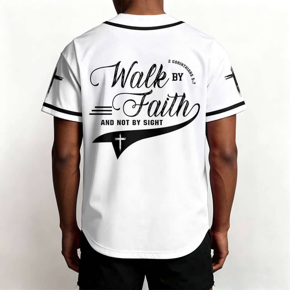 Christianartworkshop 2 Corinzi 5:7 “Camminate per fede e non per visione” Maglia da baseball con croce e messaggio - image 13