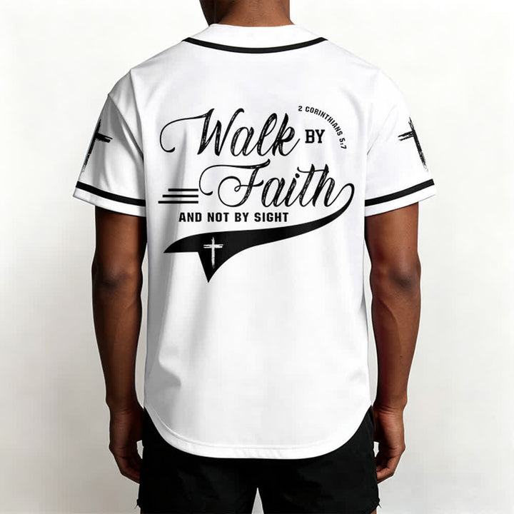 Christianartworkshop 2 Corinzi 5:7 “Camminate per fede e non per visione” Maglia da baseball con croce e messaggio - image 13