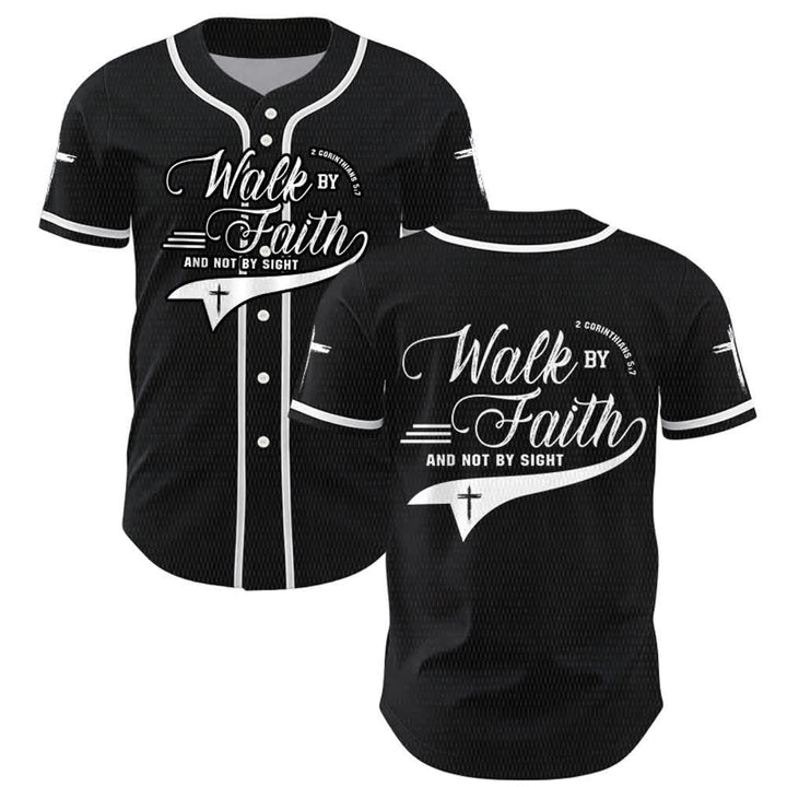 Christianartworkshop 2 Corinzi 5:7 “Camminate per fede e non per visione” Maglia da baseball con croce e messaggio - Nero - 5XL - image 14