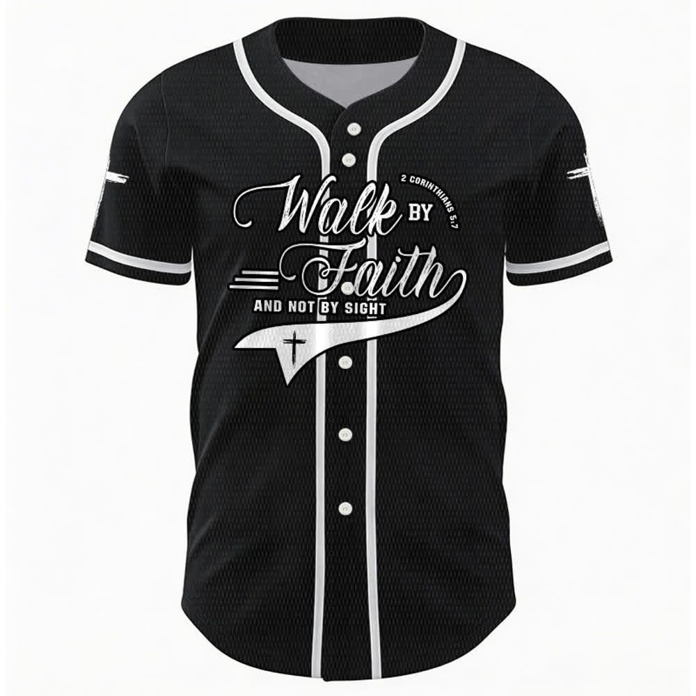 Christianartworkshop 2 Corinzi 5:7 “Camminate per fede e non per visione” Maglia da baseball con croce e messaggio - image 15