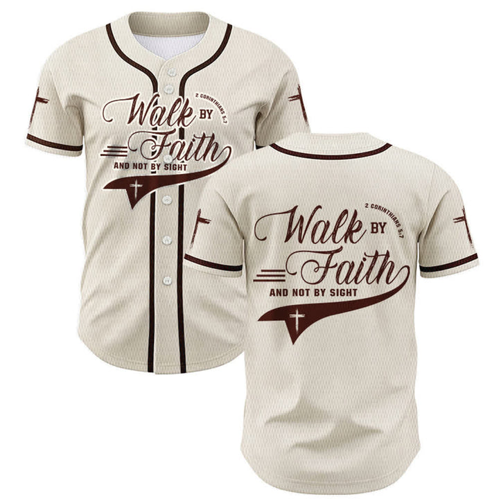 Christianartworkshop 2 Corinzi 5:7 “Camminate per fede e non per visione” Maglia da baseball con croce e messaggio - Albicocca - 5XL - image 21