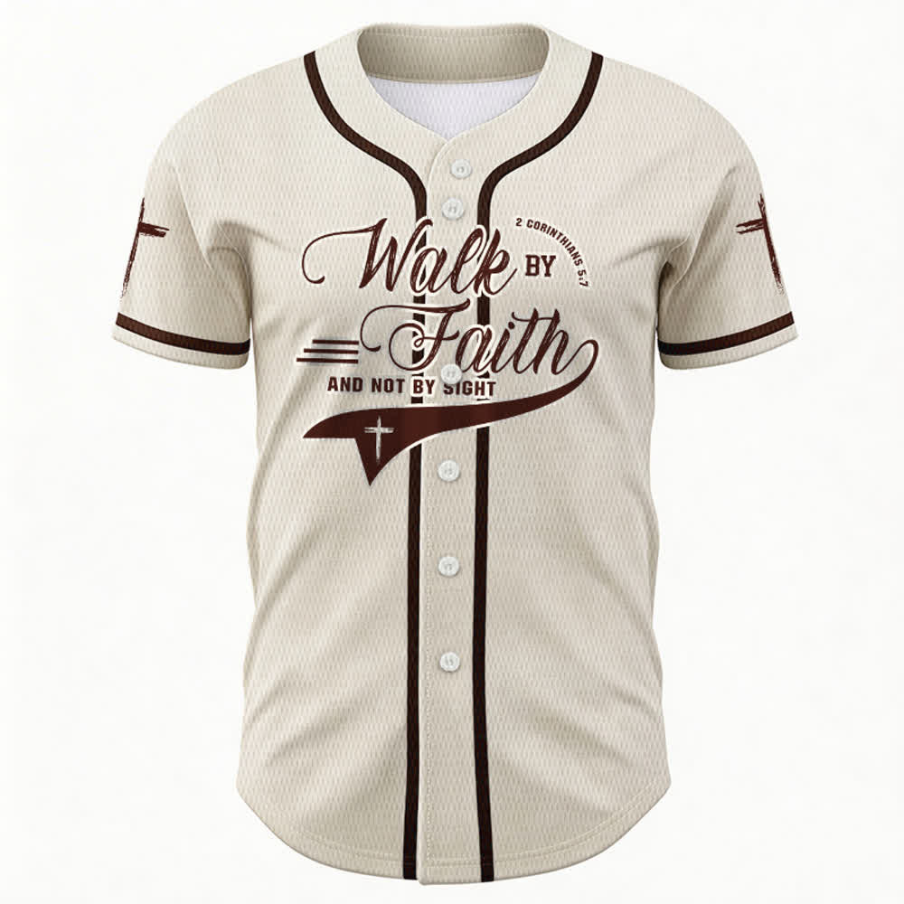 Christianartworkshop 2 Corinzi 5:7 “Camminate per fede e non per visione” Maglia da baseball con croce e messaggio - image 22