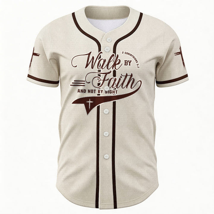 Christianartworkshop 2 Corinzi 5:7 “Camminate per fede e non per visione” Maglia da baseball con croce e messaggio - image 22