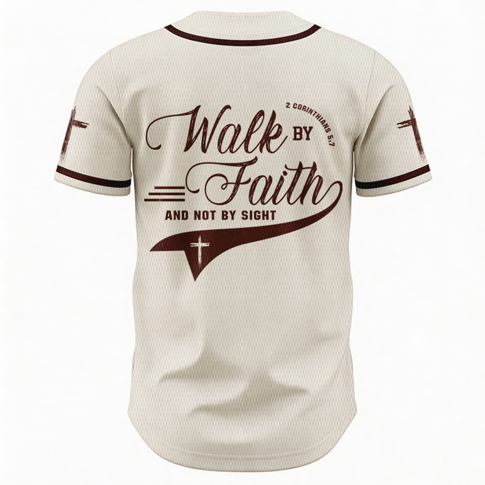 Christianartworkshop 2 Corinzi 5:7 “Camminate per fede e non per visione” Maglia da baseball con croce e messaggio - image 23