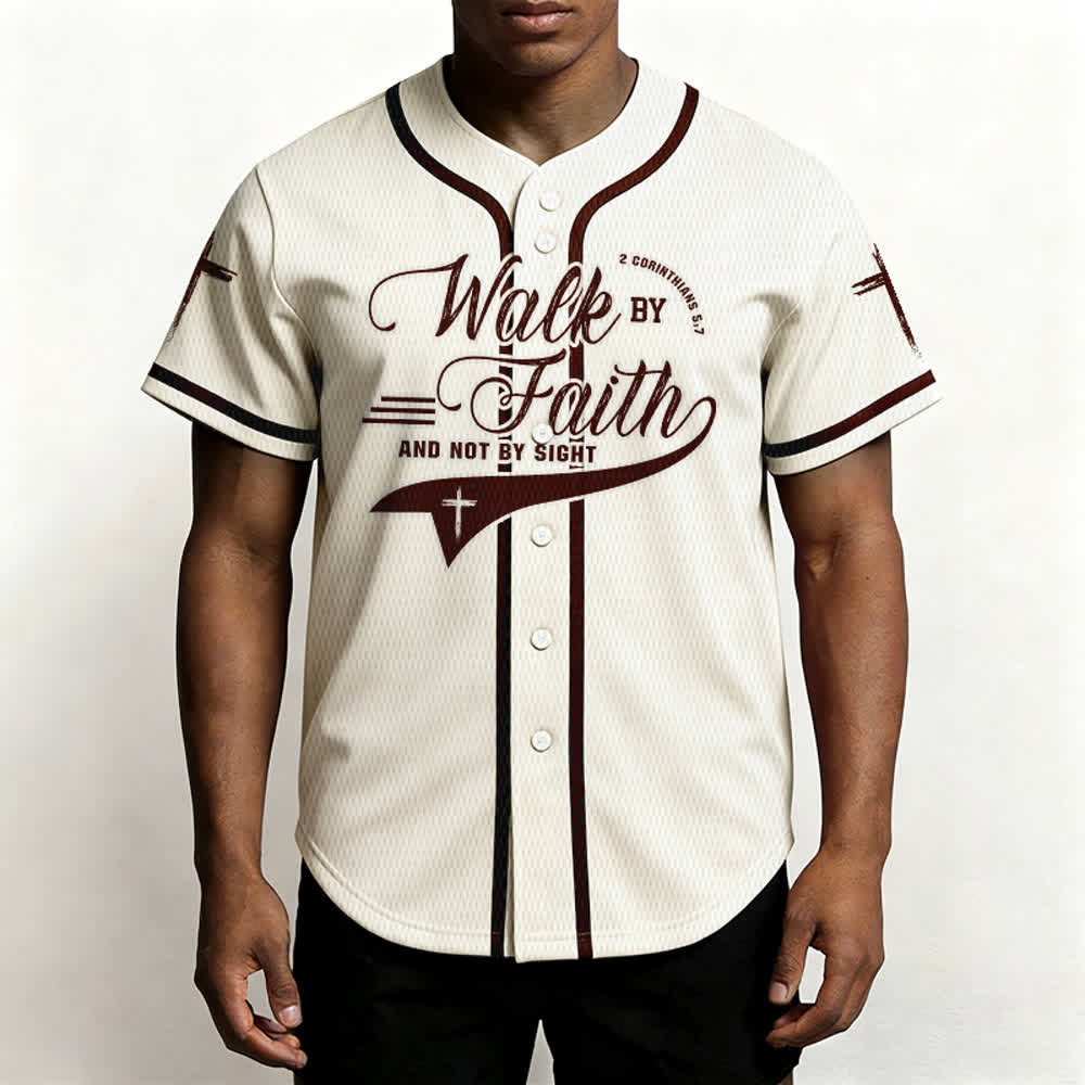 Christianartworkshop 2 Corinzi 5:7 “Camminate per fede e non per visione” Maglia da baseball con croce e messaggio - image 24