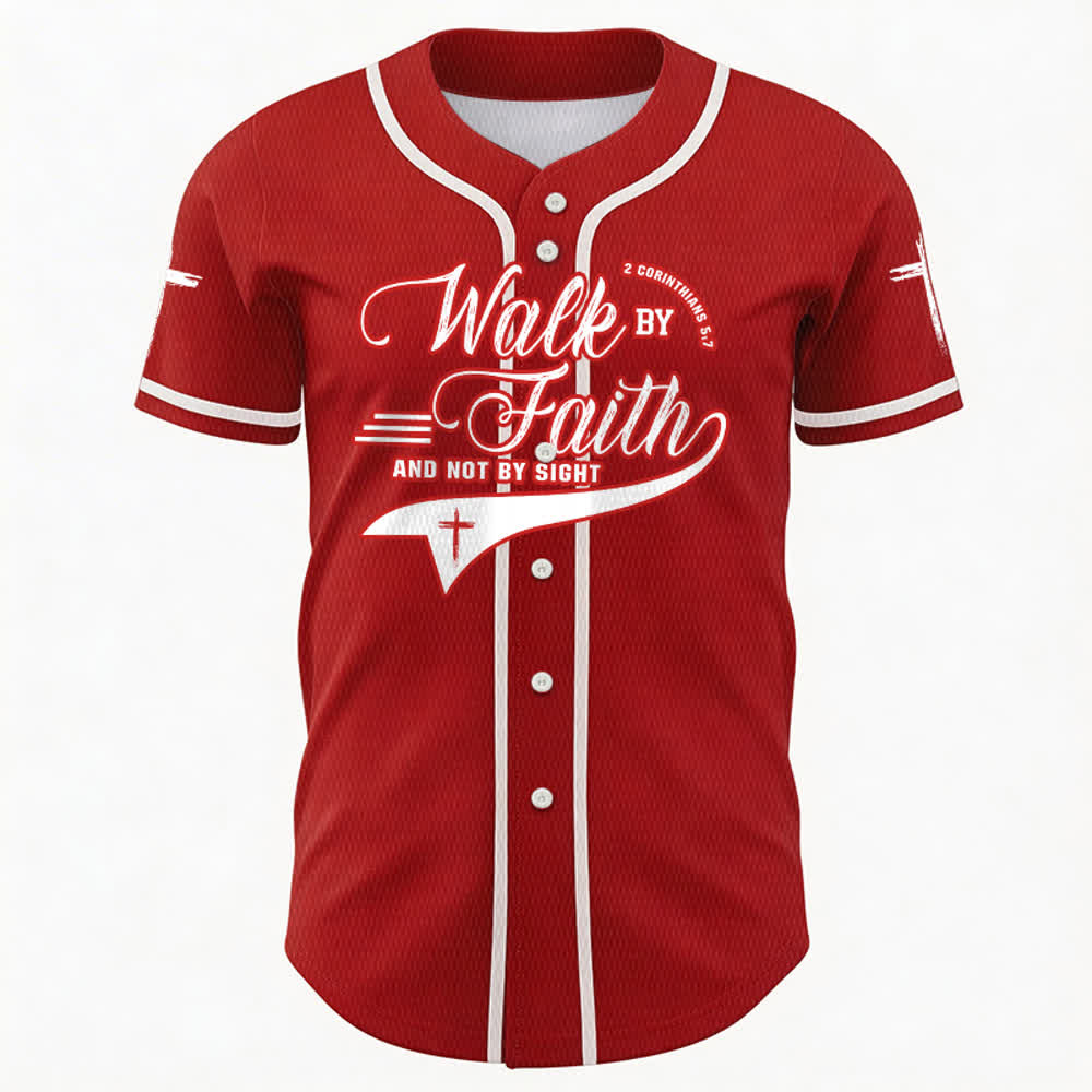 Christianartworkshop 2 Corinzi 5:7 “Camminate per fede e non per visione” Maglia da baseball con croce e messaggio - image 29