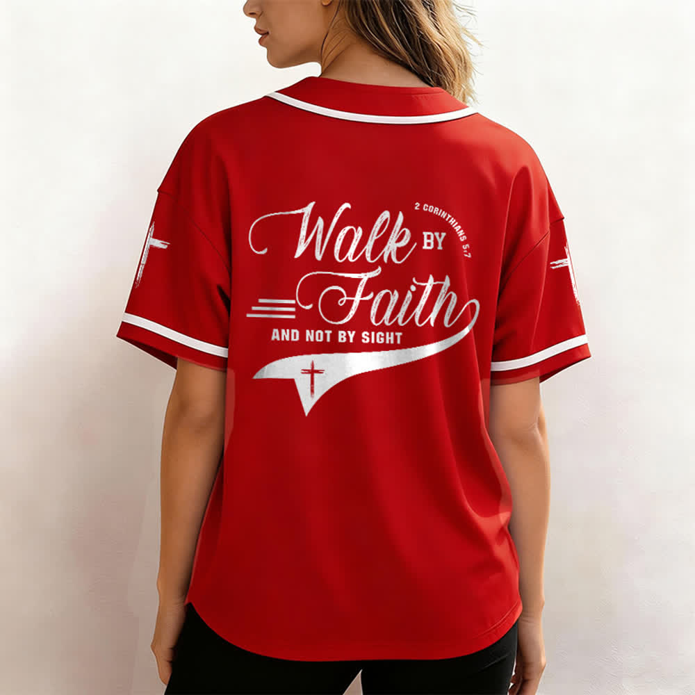 Christianartworkshop 2 Corinzi 5:7 “Camminate per fede e non per visione” Maglia da baseball con croce e messaggio - image 32