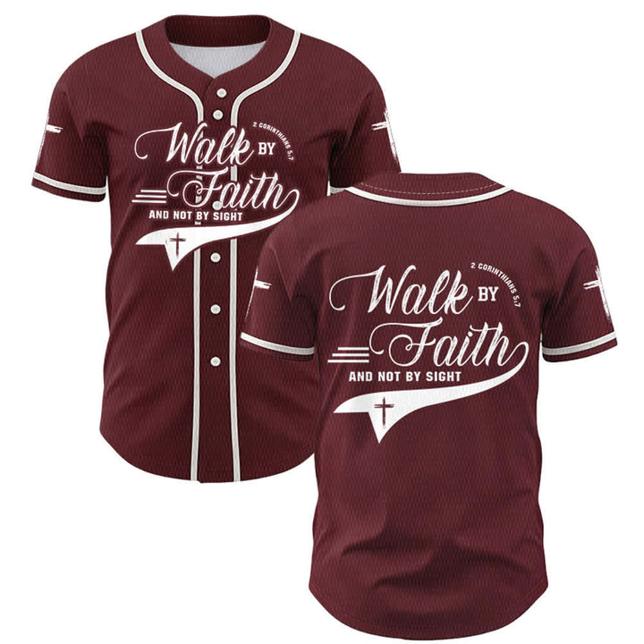 Christianartworkshop 2 Corinzi 5:7 “Camminate per fede e non per visione” Maglia da baseball con croce e messaggio - Vino - 5XL - image 35