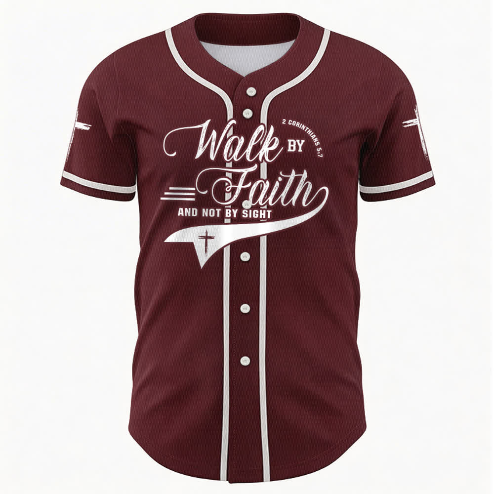 Christianartworkshop 2 Corinzi 5:7 “Camminate per fede e non per visione” Maglia da baseball con croce e messaggio - image 36