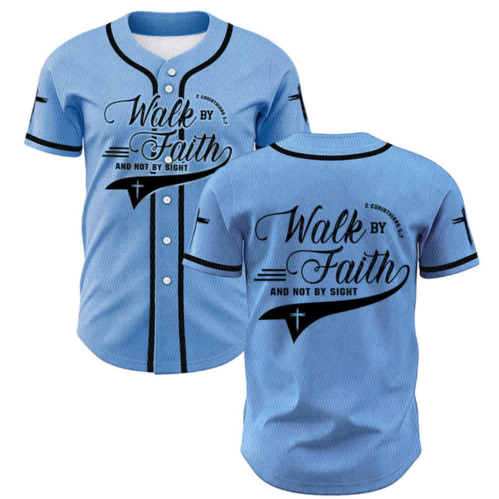 Christianartworkshop 2 Corinzi 5:7 “Camminate per fede e non per visione” Maglia da baseball con croce e messaggio - Blu - 5XL - image 42