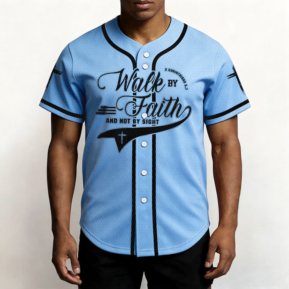 Christianartworkshop 2 Corinzi 5:7 “Camminate per fede e non per visione” Maglia da baseball con croce e messaggio - image 45