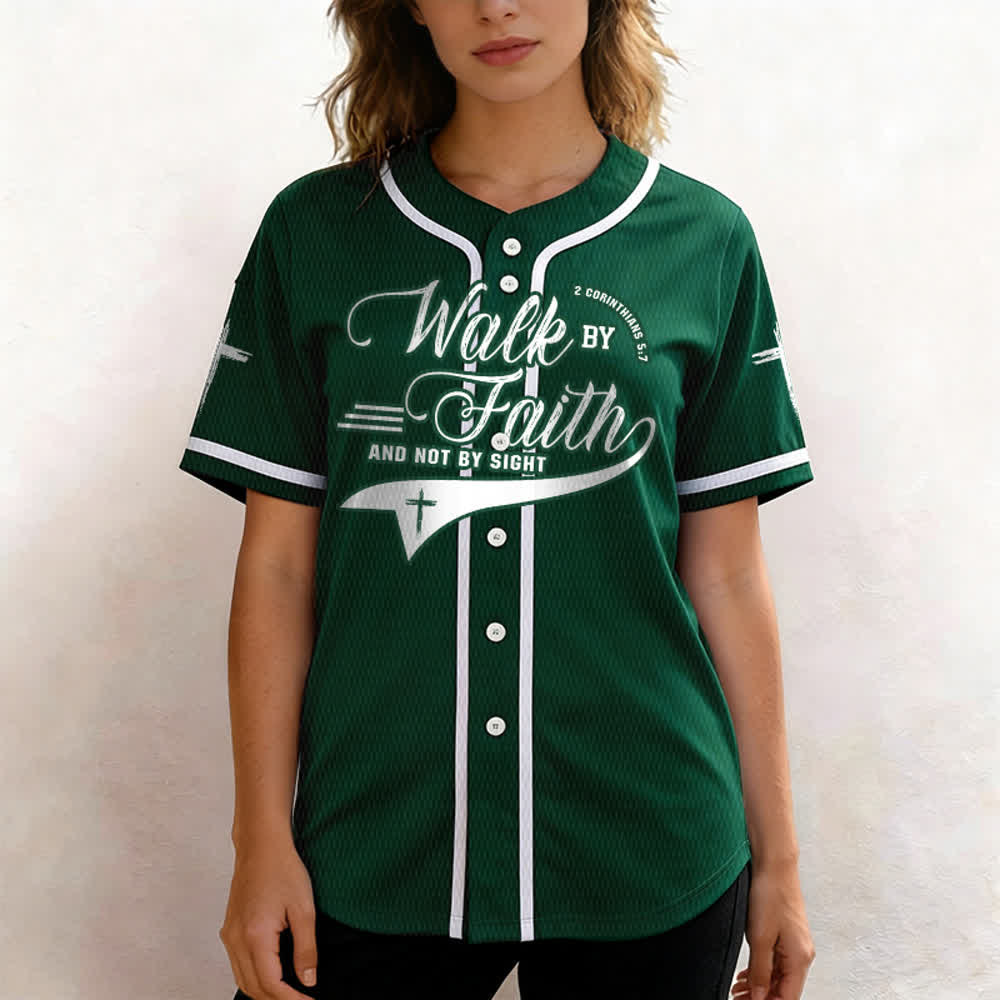 Christianartworkshop 2 Corinzi 5:7 “Camminate per fede e non per visione” Maglia da baseball con croce e messaggio - image 54