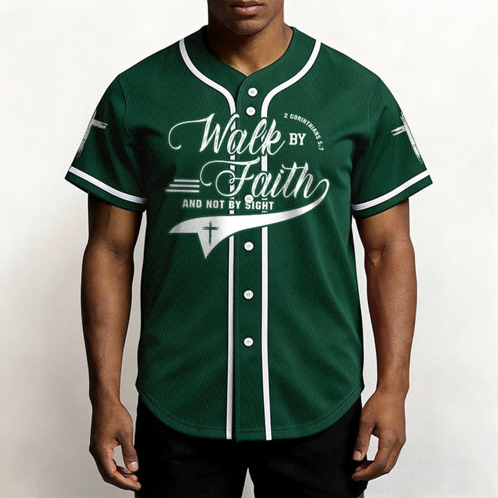 Christianartworkshop 2 Corinzi 5:7 “Camminate per fede e non per visione” Maglia da baseball con croce e messaggio - image 52