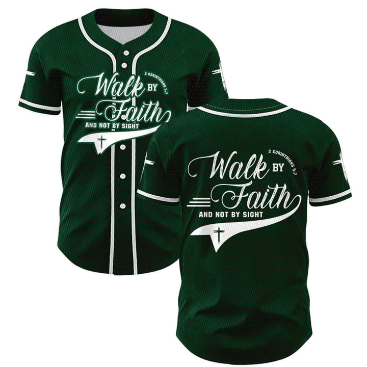 Christianartworkshop 2 Corinzi 5:7 “Camminate per fede e non per visione” Maglia da baseball con croce e messaggio - Verde - 5XL - image 49