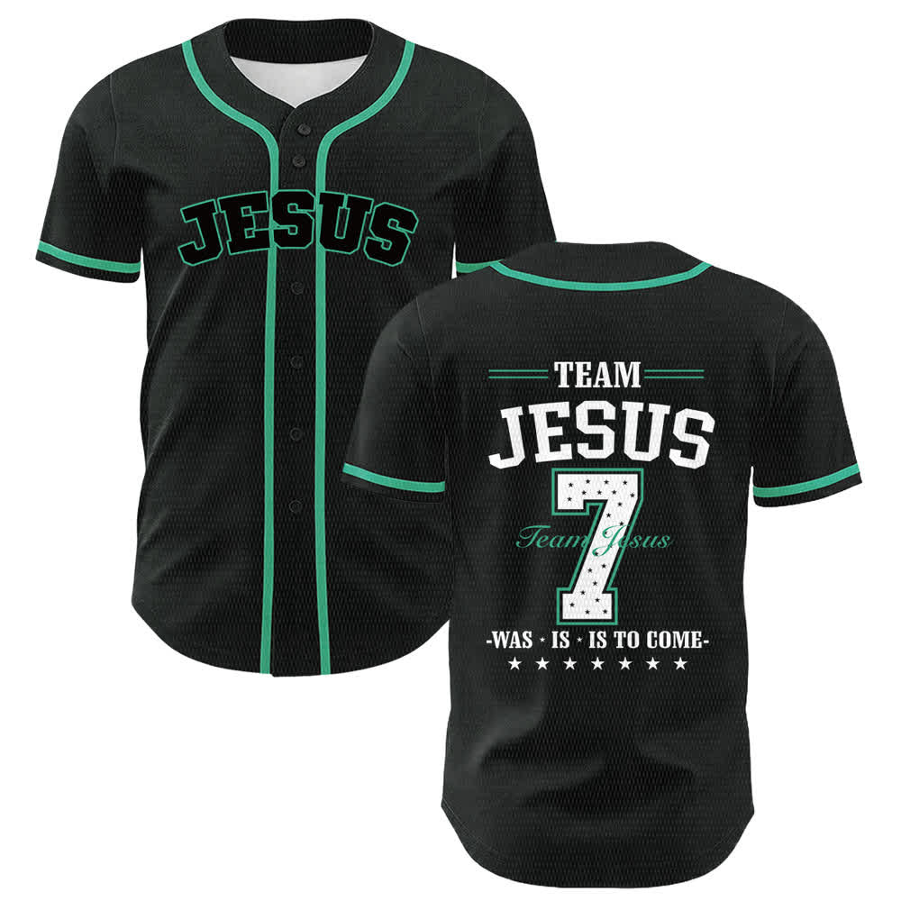 Christianartworkshop Maglia da baseball unisex Team Jesus Number 7 Was Is Is To Come - Verde scuro - 5XL - image 24