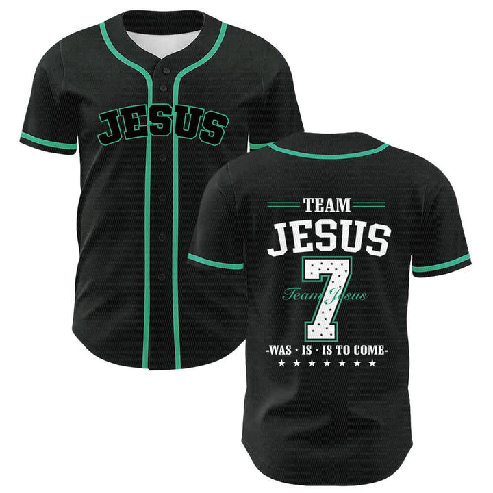 Christianartworkshop Maglia da baseball unisex Team Jesus Number 7 Was Is Is To Come - Verde scuro - 5XL - image 24