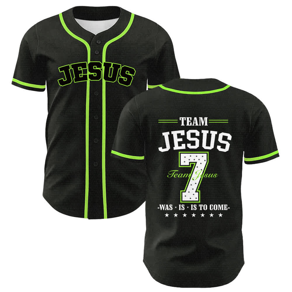 Christianartworkshop Maglia da baseball unisex Team Jesus Number 7 Was Is Is To Come - Verde chiaro - 5XL - image 18