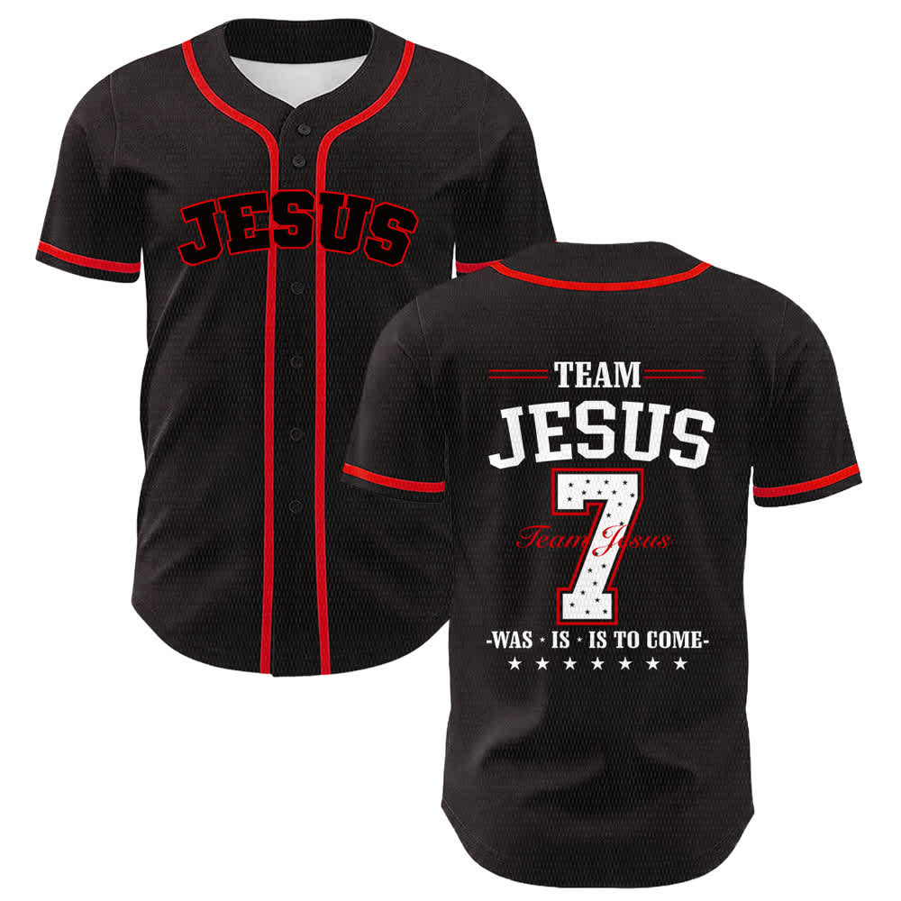 Christianartworkshop Maglia da baseball unisex Team Jesus Number 7 Was Is Is To Come - Rosso - 5XL - image 12
