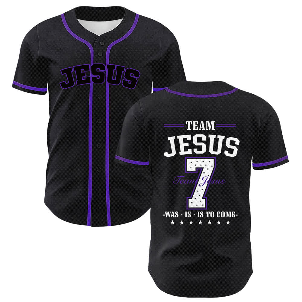 Christianartworkshop Maglia da baseball unisex Team Jesus Number 7 Was Is Is To Come - Viola - 5XL - image 21