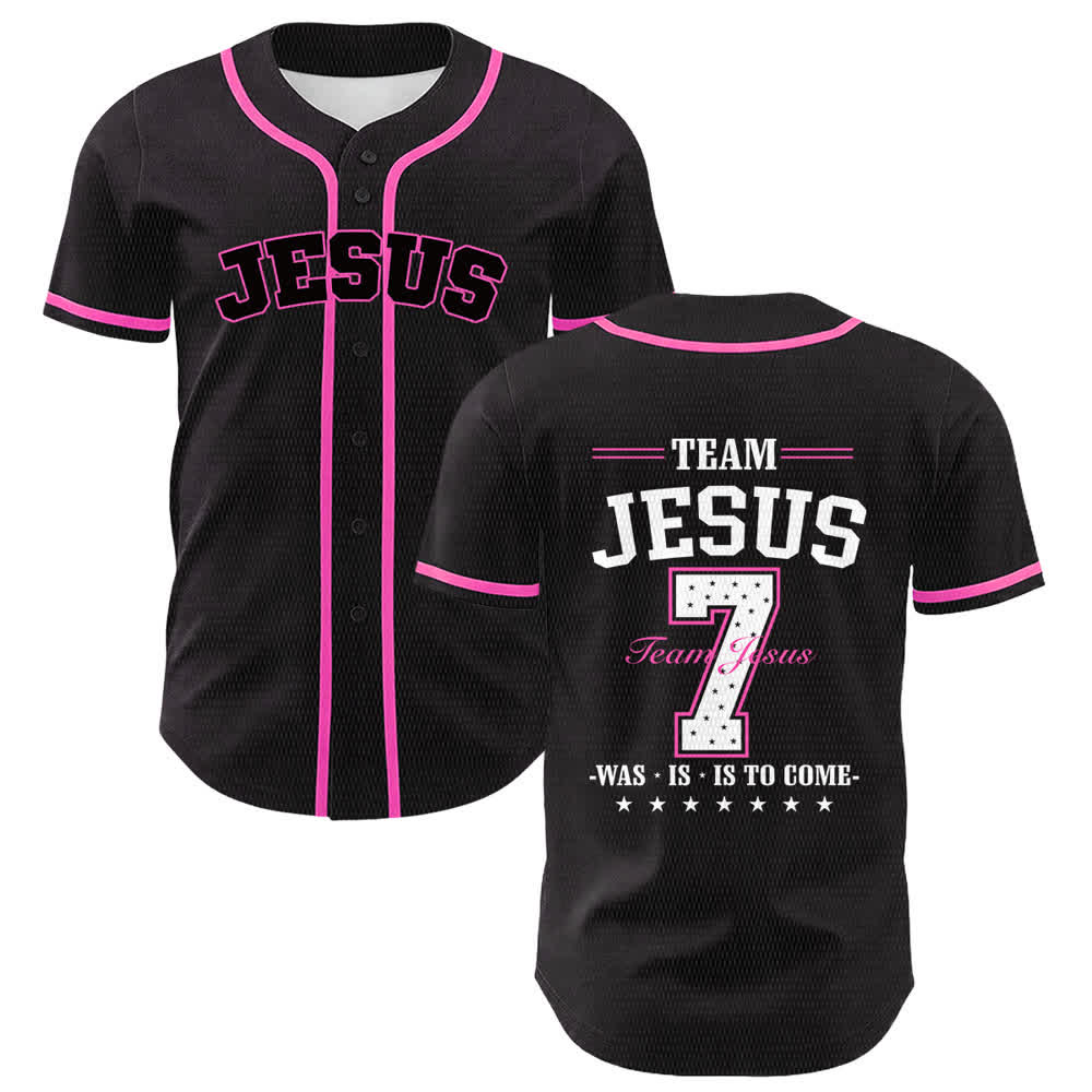 Christianartworkshop Maglia da baseball unisex Team Jesus Number 7 Was Is Is To Come - Rosa - 5XL - image 9