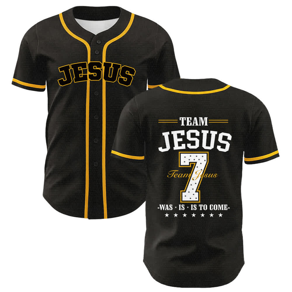 Christianartworkshop Maglia da baseball unisex Team Jesus Number 7 Was Is Is To Come - Giallo - 5XL - image 3