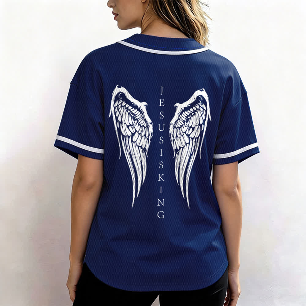 Christianartworkshop Gesù è Re Ali d'angelo Croce Dichiarazione di fede Maglia da baseball personalizzata - image 10