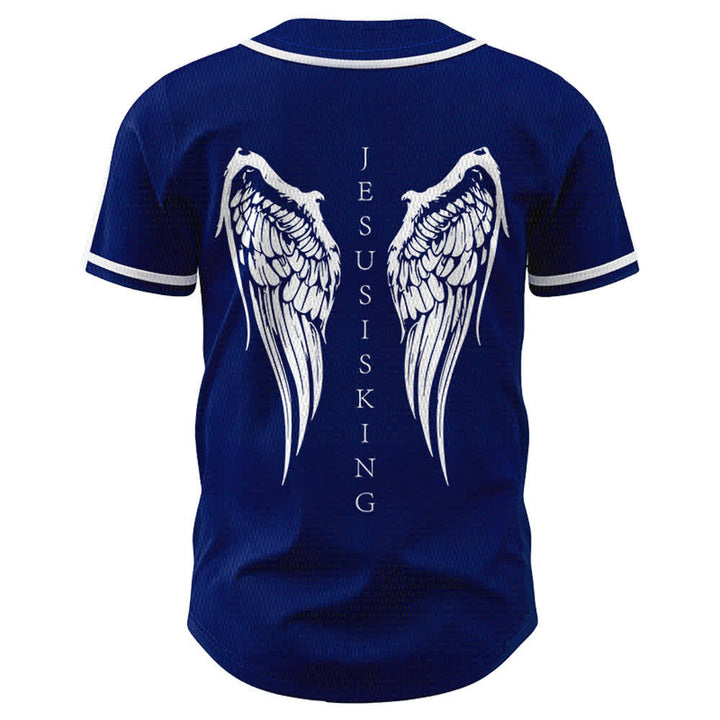 Christianartworkshop Gesù è Re Ali d'angelo Croce Dichiarazione di fede Maglia da baseball personalizzata - image 8