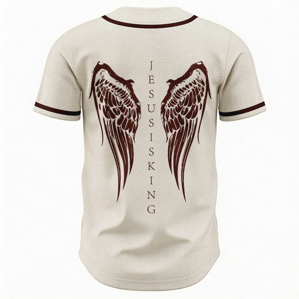Christianartworkshop Gesù è Re Ali d'angelo Croce Dichiarazione di fede Maglia da baseball personalizzata - image 15