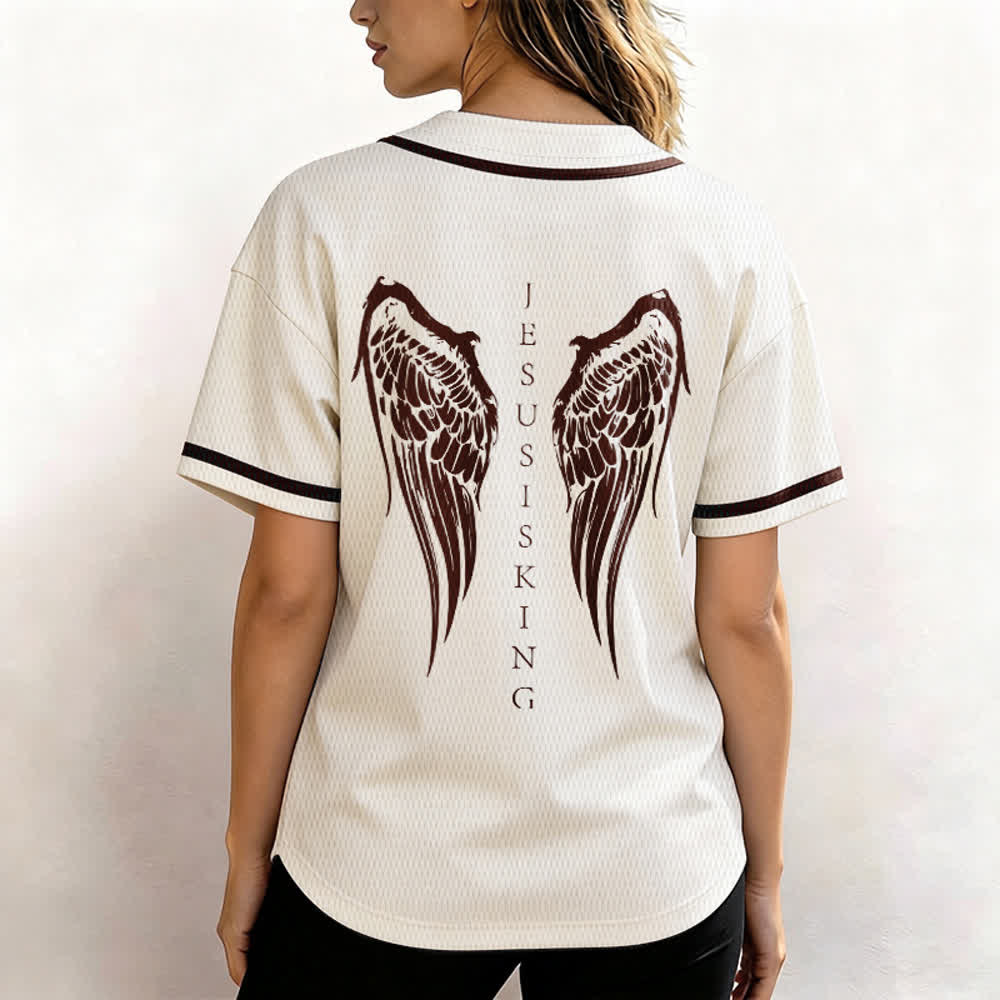 Christianartworkshop Gesù è Re Ali d'angelo Croce Dichiarazione di fede Maglia da baseball personalizzata - image 17