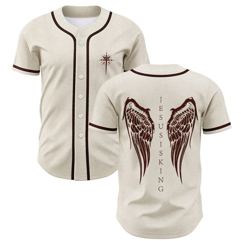 Christianartworkshop Gesù è Re Ali d'angelo Croce Dichiarazione di fede Maglia da baseball personalizzata - Albicocca - 5XL - image 14