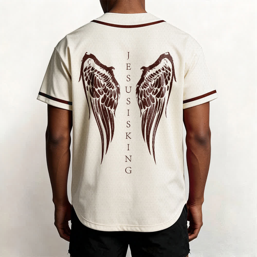 Christianartworkshop Gesù è Re Ali d'angelo Croce Dichiarazione di fede Maglia da baseball personalizzata - image 19