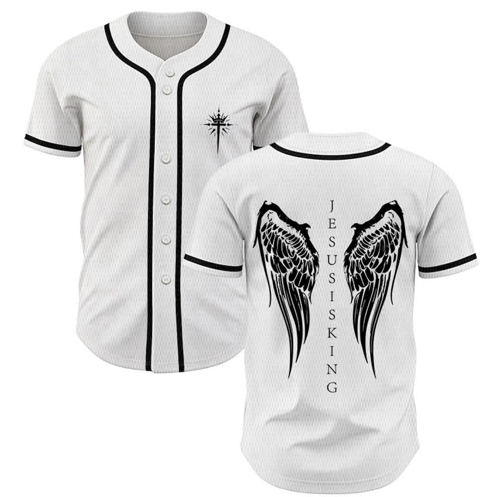 Christianartworkshop Gesù è Re Ali d'angelo Croce Dichiarazione di fede Maglia da baseball personalizzata - Bianco - 5XL - image 21